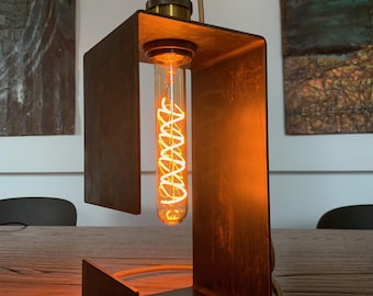 Bedside Lamp – Minimalist Modern Table Lighting – Handmade Italian Design - Designer Lamp – Corten Steel Industrial Lamp - Home Decor