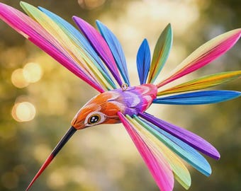 Farbenfroher Kolibri Alebrije — Handgefertigtes Copalholz aus Oaxaca