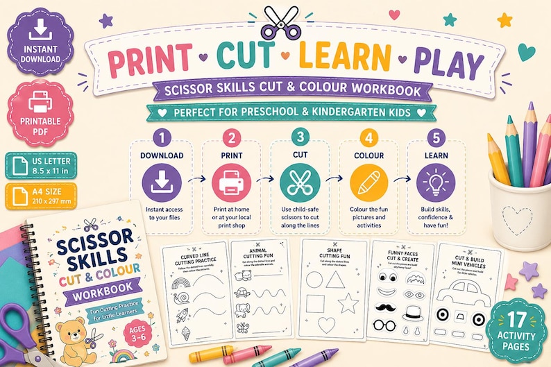Buy Scissor Skills Workbook for Kids Ages 3-6 Printable PDF Online in ...