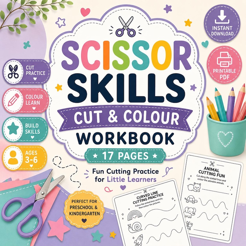 Buy Scissor Skills Workbook for Kids Ages 3-6 Printable PDF Online in ...