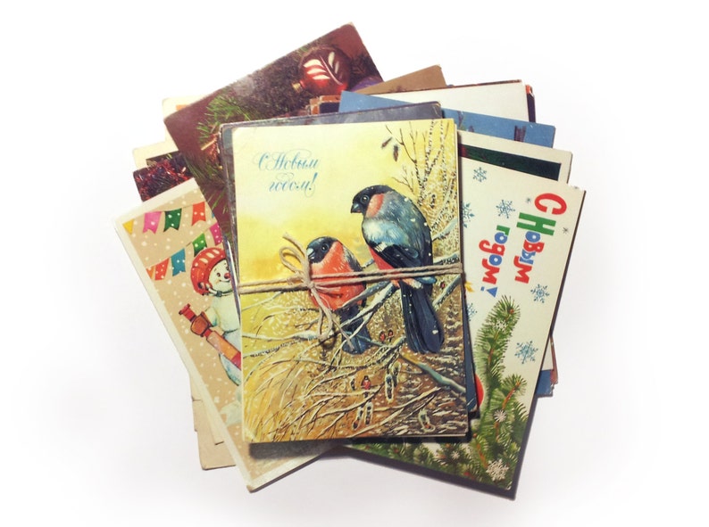 postal ephemera holidays postcard 20 Soviet New Year cards SURPRISE Xmas card grab bag Vintage Christmas postcard lot 1960s\u20141980s