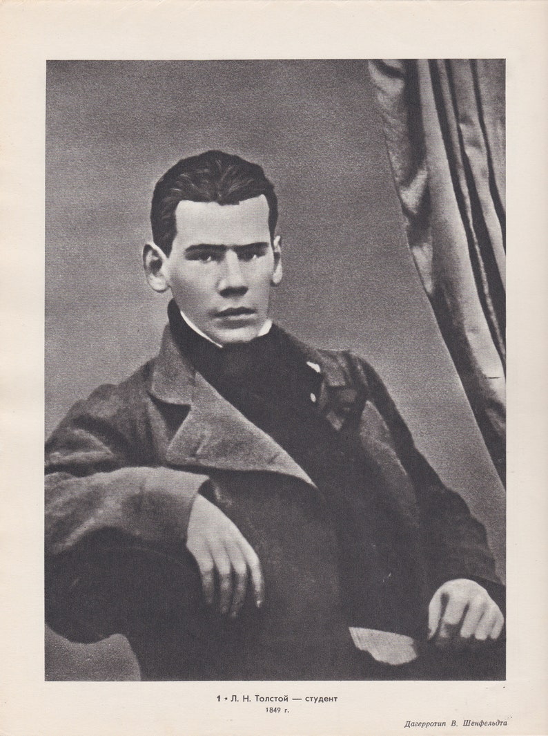 Vintage print young Leo Tolstoy portrait published in 1960 Etsy