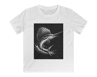 Segelfisch Illustration Kinder T-Shirt | Jumping Marlin Ozeanfisch Shirt