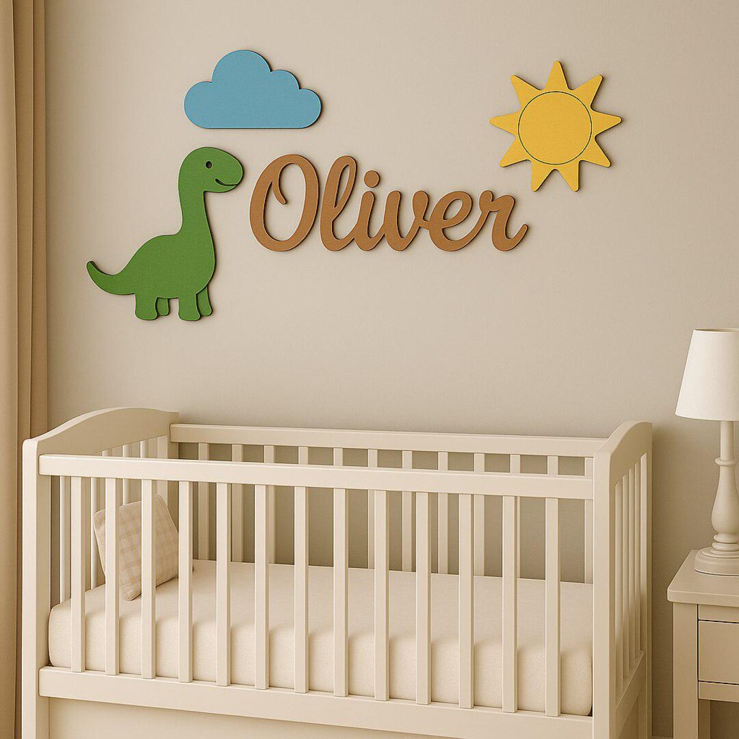 Dinosaur Baby Name Sign for Nursery - 3D Personalized Wooden Name Sign ...