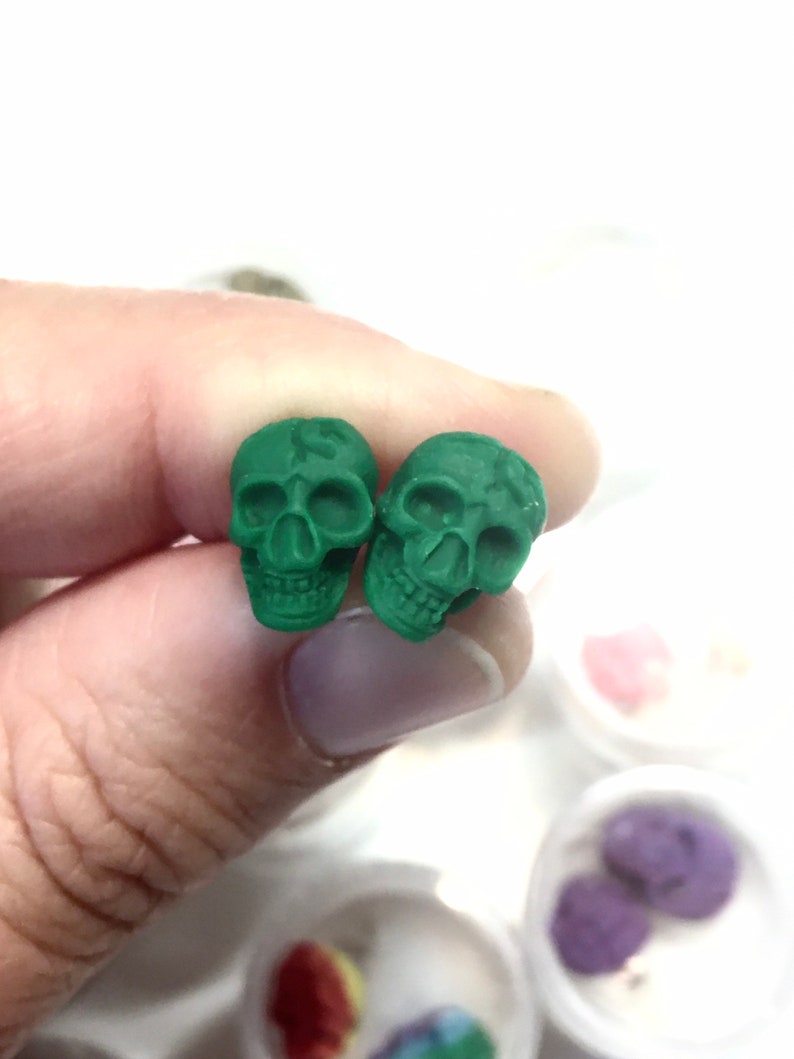 Colorful Mini Skull Stud Earrings image 3
