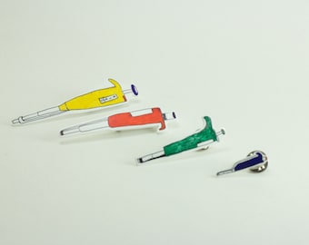 Pipettor Pin Perfect Present for Scientists, Researchers, Doctors, PIs Pipet Science Themed Art Brooch