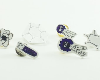Micro Pin Perfect Present for Scientists, Researchers, Drs, PIs Science Themed Art Brooch Atom Carbon PCR Test Tube