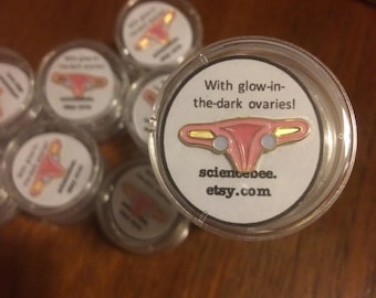 Enamel Uterus Pin with Glow In The Dark Ovaries Lapel Pin