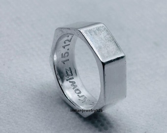 Personalisierter Sterling Silber Sechskantmutter Ring, Individuell Gravierte Industrielle Band