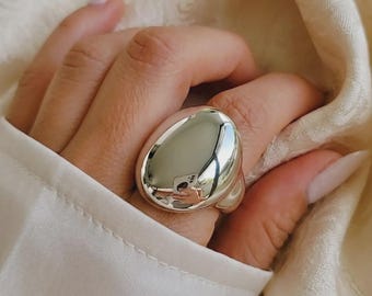 Sterling Silber Bold Dome Ring, klobige Statement, Organic Modern, Spiegel-Finish, Unisex Schmuck