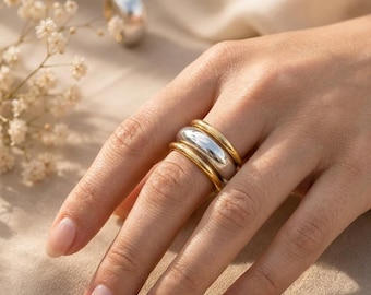 3er Set Dome Ring Silberring Bandring Solid Ring 925 Silber Messing Frauen Handgemachter Ring Silber Tägliches Geschenk Für Sie Alle Größe