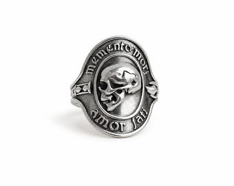 Memento Mori Ring, reiner 925er massiver Sterling Silber Ring, Silber Herren Schädel Ring, Gothic moderne Ringe, Amor Fathi Ring, benutzerdefinierter Namensring