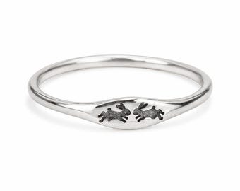 Sterling Silber Kaninchen Ring | Minimalistischer Bunny Band Ring | Zierlicher Tierring | Waldschmuck | Stapelbarer Silberring | Geschenk für Sie
