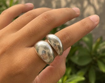 Stapelbarer Dome-Ring aus Sterlingsilber, 2er-Set, handgemacht, Sterlingsilber-Dome-Ring, klobiger minimalistischer Statement-Schmuck