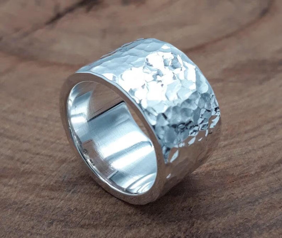 15MM Wide Band, Chunky Sterling Silver Hammered Dome Band Ring ...
