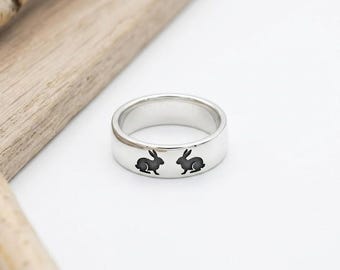 Sterling Silber Kaninchen Ring | Minimalistischer Bunny Band Ring | Waldtier Schmuck | Natur inspiriert stapelbar Ring | Geschenk für Sie