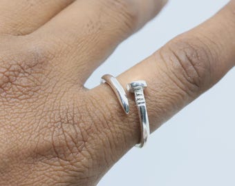 Sterling Silber Nagel-Verpackungs-Ring-verstellbarer offener Band-handgemachter Nagel-Verpackungsring