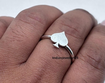 Solid Sterling Silver Spade Ring, Minimalist Playing Card Jewelry, Dainty Symbol Ring