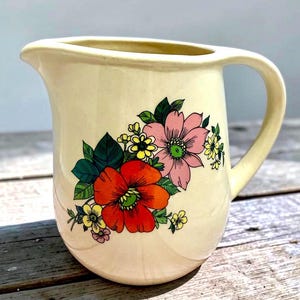 Vintage FS Sighișoara Romanian Pottery Creamer or Vase – Retro Floral Design