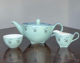 Art Deco Burleigh Ware teservis från 1930-talet | Tulpanmönster på mintgrönt | Kunglig form