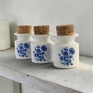 Portmeirion Botanic Blue Spice Jars Set of 3 Susan Williams-Ellis 1970s Vintage  Staffordshire Ceramic Storage Pots with Cork Lids