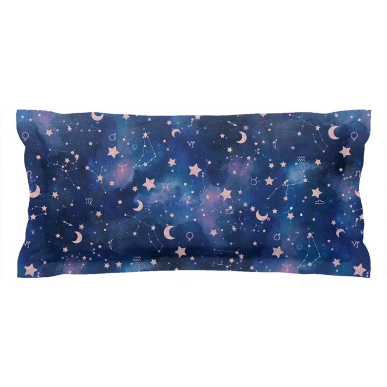 Astrological Signs Stars And Moons Pillow Shams Zodiac Symbols Zodiac Watercolor Watercolor Blue Galaxy With Rose Gold Constellations