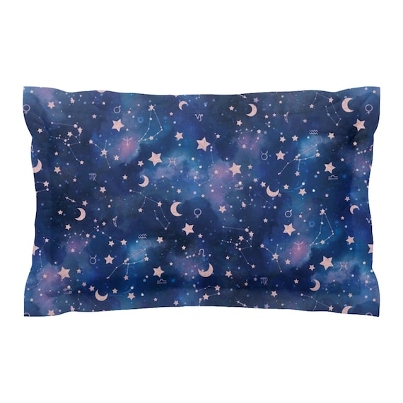 Astrological Signs Stars And Moons Pillow Shams Zodiac Symbols Zodiac Watercolor Watercolor Blue Galaxy With Rose Gold Constellations
