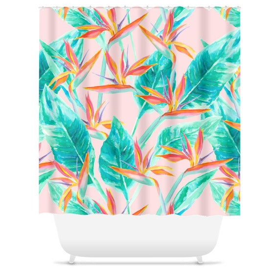 Birds Of Paradise Shower Curtain Tropical Pattern Watercolor Birds Of Paradise Shower Curtain, Tropical Paradise Shower Curtain