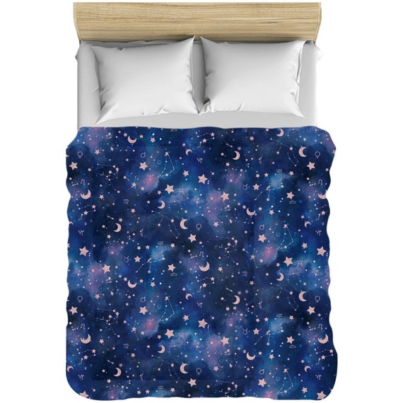 Astrological Signs Stars And Moons Pillow Shams Zodiac Symbols Zodiac Watercolor Watercolor Blue Galaxy With Rose Gold Constellations