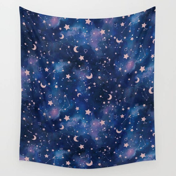 Astrological Signs Stars And Moons Pillow Shams Zodiac Symbols Zodiac Watercolor Watercolor Blue Galaxy With Rose Gold Constellations