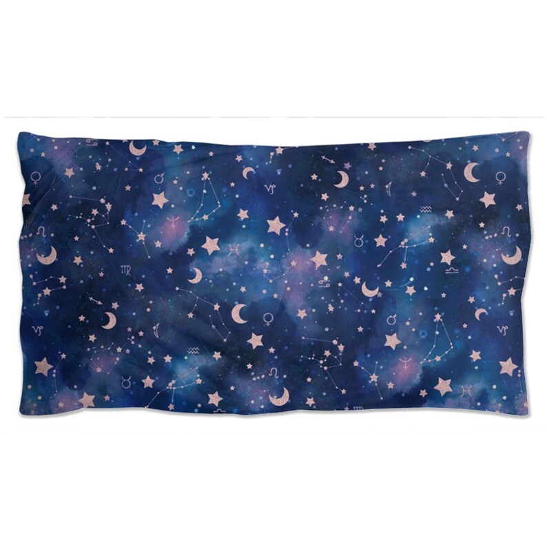Astrological Signs Stars And Moons Pillow Shams Zodiac Symbols Zodiac Watercolor Watercolor Blue Galaxy With Rose Gold Constellations