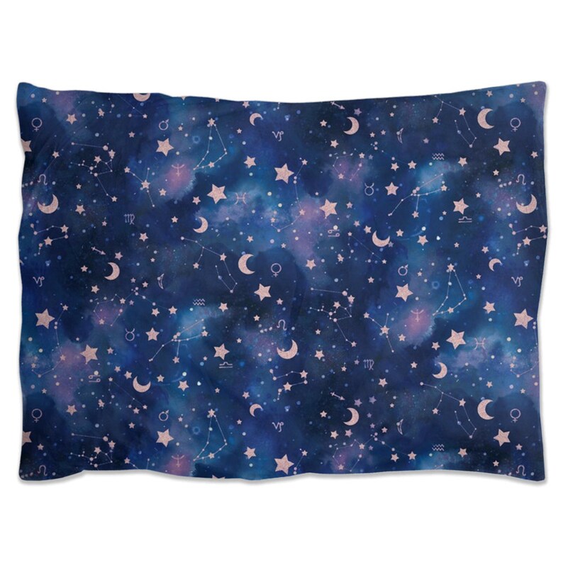 Astrological Signs Stars And Moons Pillow Shams Zodiac Symbols Zodiac Watercolor Watercolor Blue Galaxy With Rose Gold Constellations