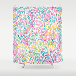 Pastel Dots Shower Curtain, Watercolor Pattern, Watercolor Painting, Whimsical, Bathroom Decor, Girls Bathroom, Colorful, Aqua, Pink, Yellow