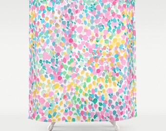 Pastel Dots Shower Curtain, Watercolor Pattern, Watercolor Painting, Whimsical, Bathroom Decor, Girls Bathroom, Colorful, Aqua, Pink, Yellow