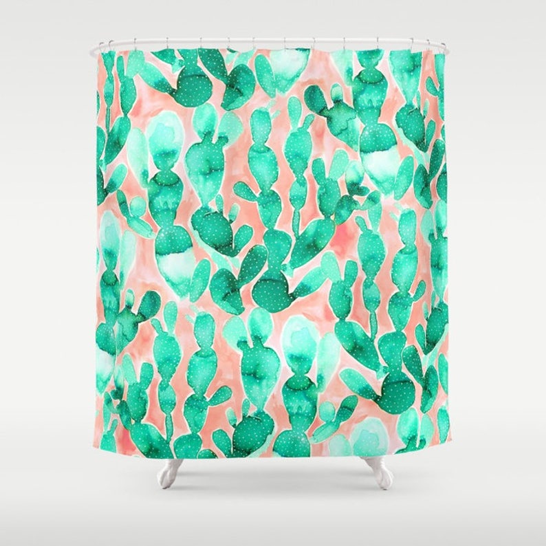 Cactus Shower Curtain Cactus Watercolor Paddle Cacctus Pear Etsy