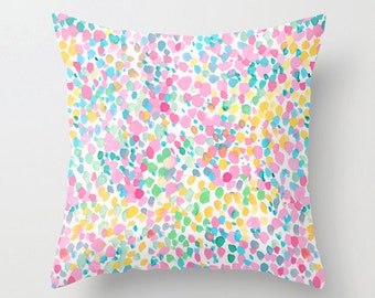 Watercolor Pillow, Home Decor, Colorful Watercolor Dots, Pastel Dots, Throw Pillow Cover, Modern Home Decor, Colorful Girls Room Decor