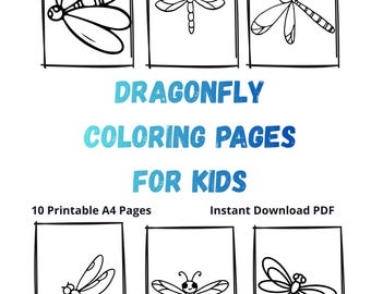 DRAGONFLIES Coloring Pages for Kids, Preschool Printable, 10 A4/US Letter Pages