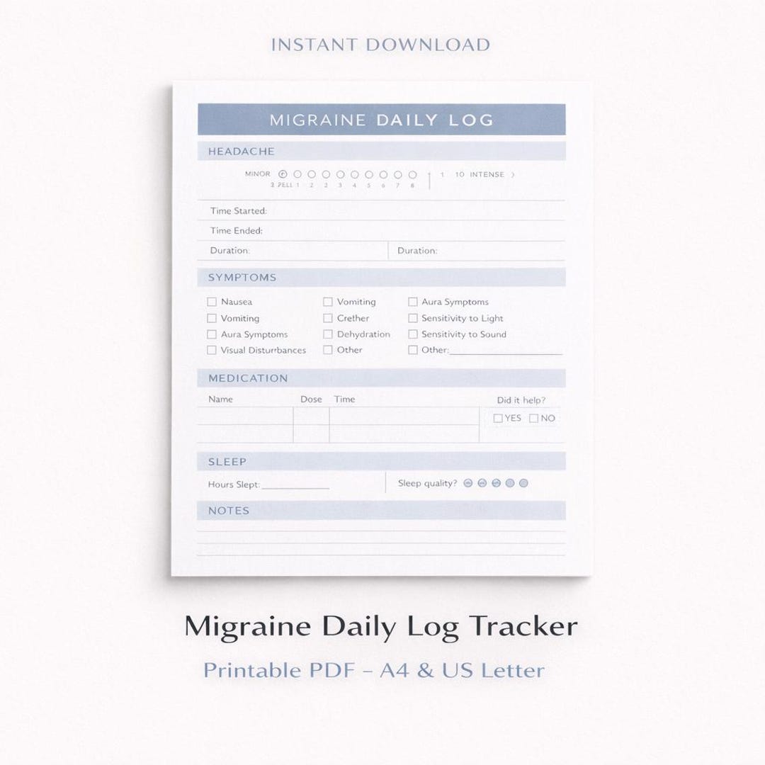 Migraine Daily Log Tracker – Headache Journal for Neurologist (PDF ...