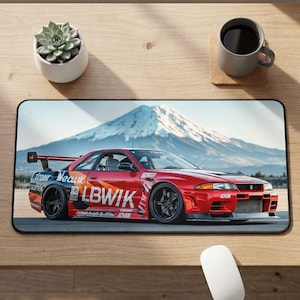 Skrivbordsmatta för JDM-racingbilar, landskap på berget Fuji, dekoration av bredbilsdrift