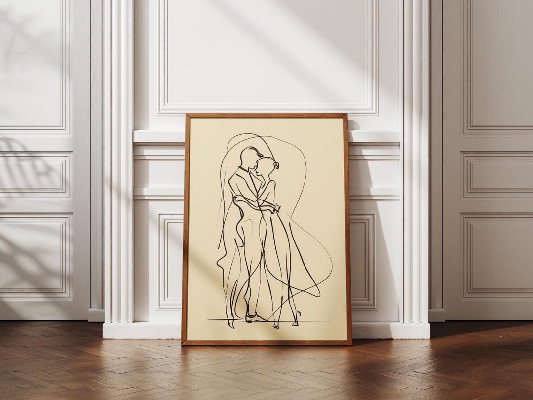 Abstract Hugging Couple Line Art Print Minimalist Romantic Lovers Wall ...