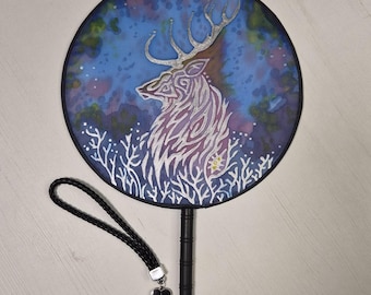 Hand-Painted Fan "Forest stag"