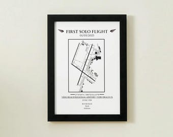 Mapa del aeropuerto del primer vuelo en solitario personalizado, arte de aviación minimalista (lámina independiente)