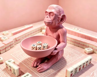 Mahjong-Tablett mit Affenmotiv, amerikanischer Mahjong-Würfelhalter, Geschenk für den Spieleabend, 3D-gedrucktes elektronisches Modell