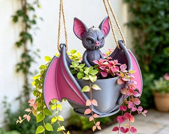 Customizable Hanging Bat Plant Pot,Creepy Gothic Planter,3D printing+hand-painted details