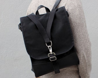 Sacagawea Black Canvas and Leather Backpack