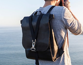 Sacagawea Black Leather Backpack