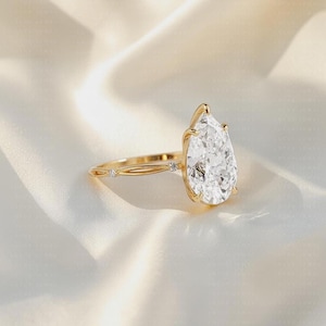 Anillo de compromiso de diamantes y moissanita talla pera de 3 quilates con diseño retorcido, alianza de boda retorcida de oro de 14 quilates, anillo de compromiso apilable para novias, regalo de aniversario.