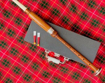Brown Rosewood Bagpipe Practice Chanter Musical Instrument With Free Reeds & Hard Case