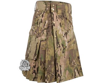Men's Scottish Camouflage Utility Kilt Cargo Pockets Tactical Camouflage Utility Kilt Available Sizes (28"- 62")