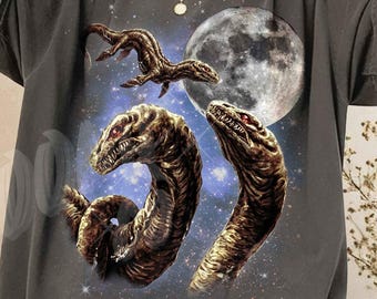 Three Ogopogo Moon Shirt, Canadian Cryptid Galaxy Tee, Celestial Lake Monster Art, Aesthetic 90s Vintage Graphic Top, Sea Serpent Gift